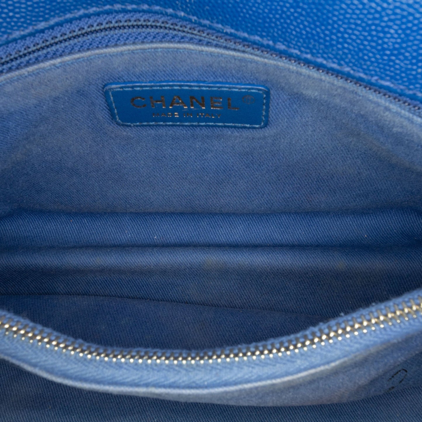 Blue Chanel Small Caviar Chevron Coco Top Handle Bag Satchel