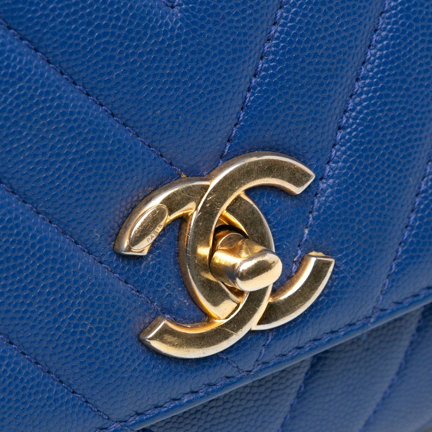 Blue Chanel Small Caviar Chevron Coco Top Handle Bag Satchel