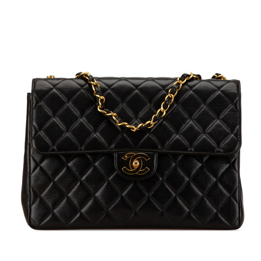 Black Chanel Jumbo Classic Lambskin Single Flap Shoulder Bag