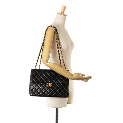 Black Chanel Jumbo Classic Lambskin Single Flap Shoulder Bag
