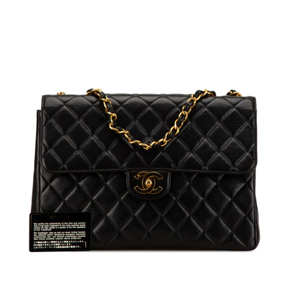 Black Chanel Jumbo Classic Lambskin Single Flap Shoulder Bag