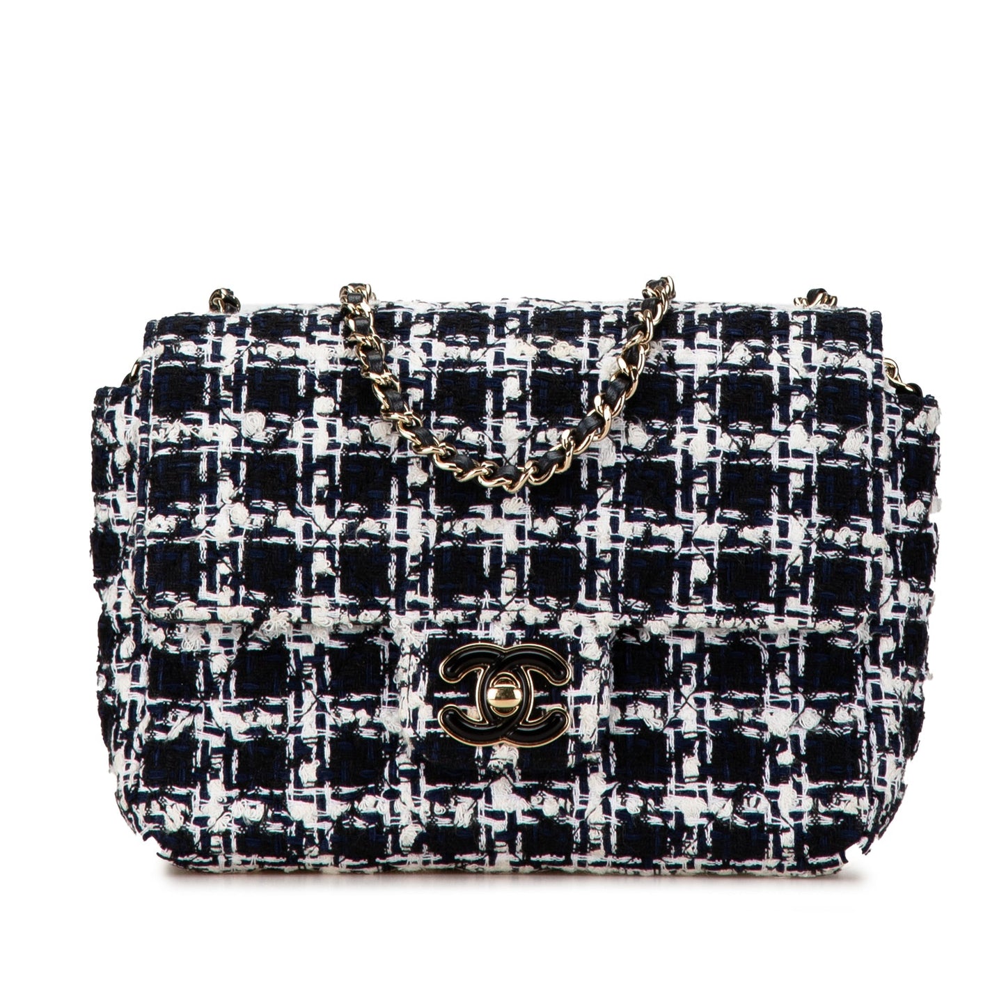 Black Chanel Mini Tweed Resin Heart Flap Crossbody Bag