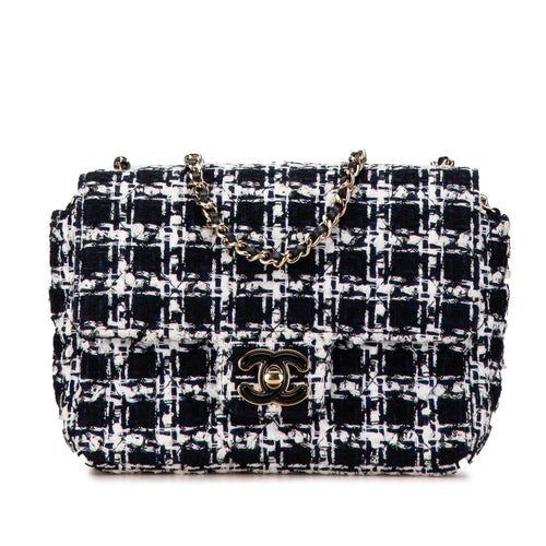 Black Chanel Mini Tweed Resin Heart Flap Crossbody Bag