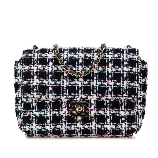 Black Chanel Mini Tweed Resin Heart Flap Crossbody Bag