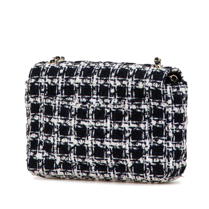 Black Chanel Mini Tweed Resin Heart Flap Crossbody Bag