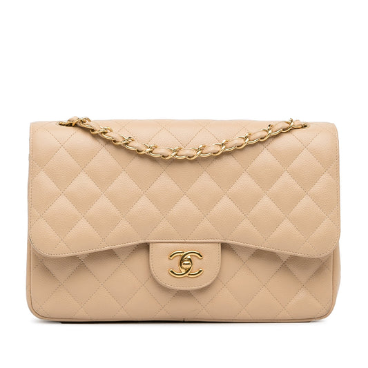Cream Chanel Jumbo Classic Caviar Double Flap Bag