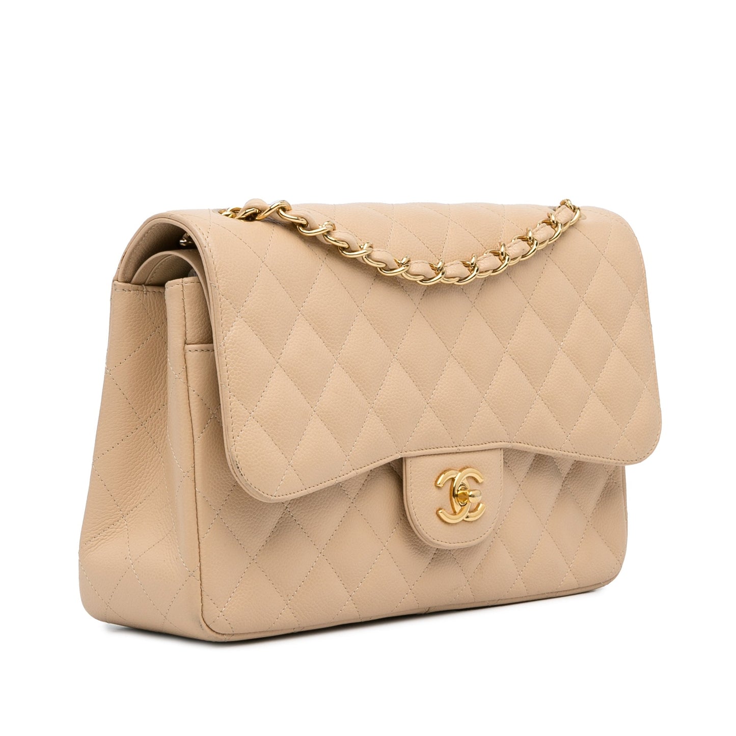 Cream Chanel Jumbo Classic Caviar Double Flap Bag