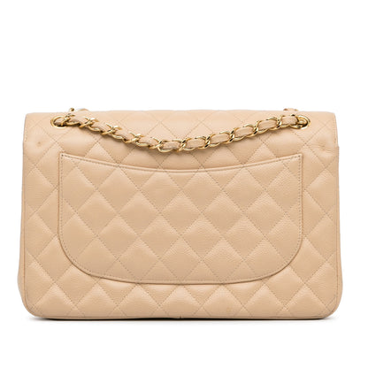 Cream Chanel Jumbo Classic Caviar Double Flap Bag
