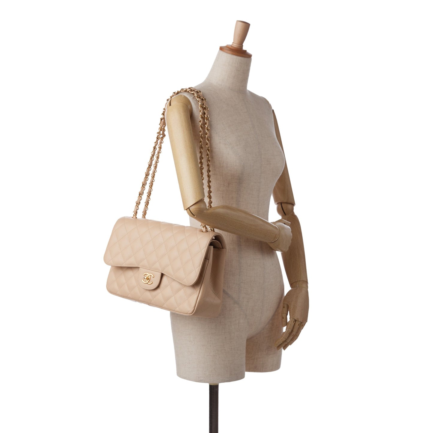Cream Chanel Jumbo Classic Caviar Double Flap Bag