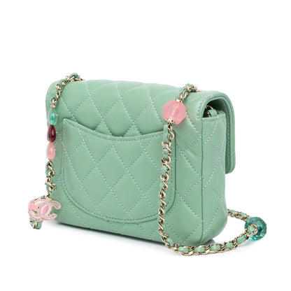 Green Chanel Mini Square Lambskin Candy Hearts Flap Crossbody Bag