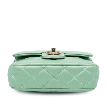 Green Chanel Mini Square Lambskin Candy Hearts Flap Crossbody Bag