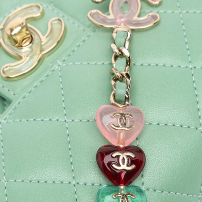 Green Chanel Mini Square Lambskin Candy Hearts Flap Crossbody Bag