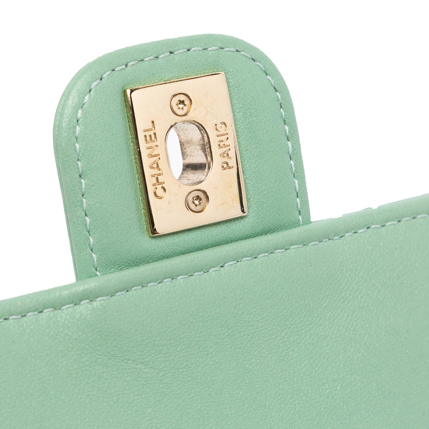 Green Chanel Mini Square Lambskin Candy Hearts Flap Crossbody Bag