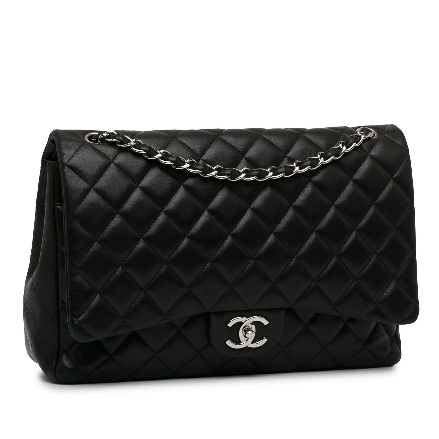 Black Chanel Maxi Classic Lambskin Double Flap Shoulder Bag