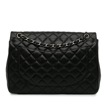 Black Chanel Maxi Classic Lambskin Double Flap Shoulder Bag