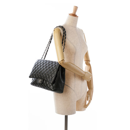 Black Chanel Maxi Classic Lambskin Double Flap Shoulder Bag