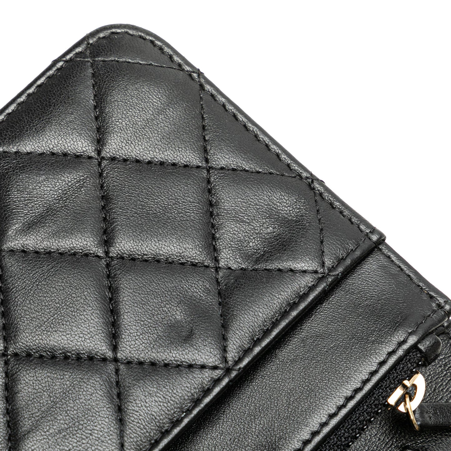 Black Chanel Quilted Studded Lambskin 18K Lucky Charms Wallet On Chain Crossbody Bag