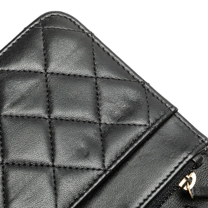Black Chanel Quilted Studded Lambskin 18K Lucky Charms Wallet On Chain Crossbody Bag