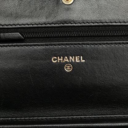 Black Chanel Quilted Studded Lambskin 18K Lucky Charms Wallet On Chain Crossbody Bag