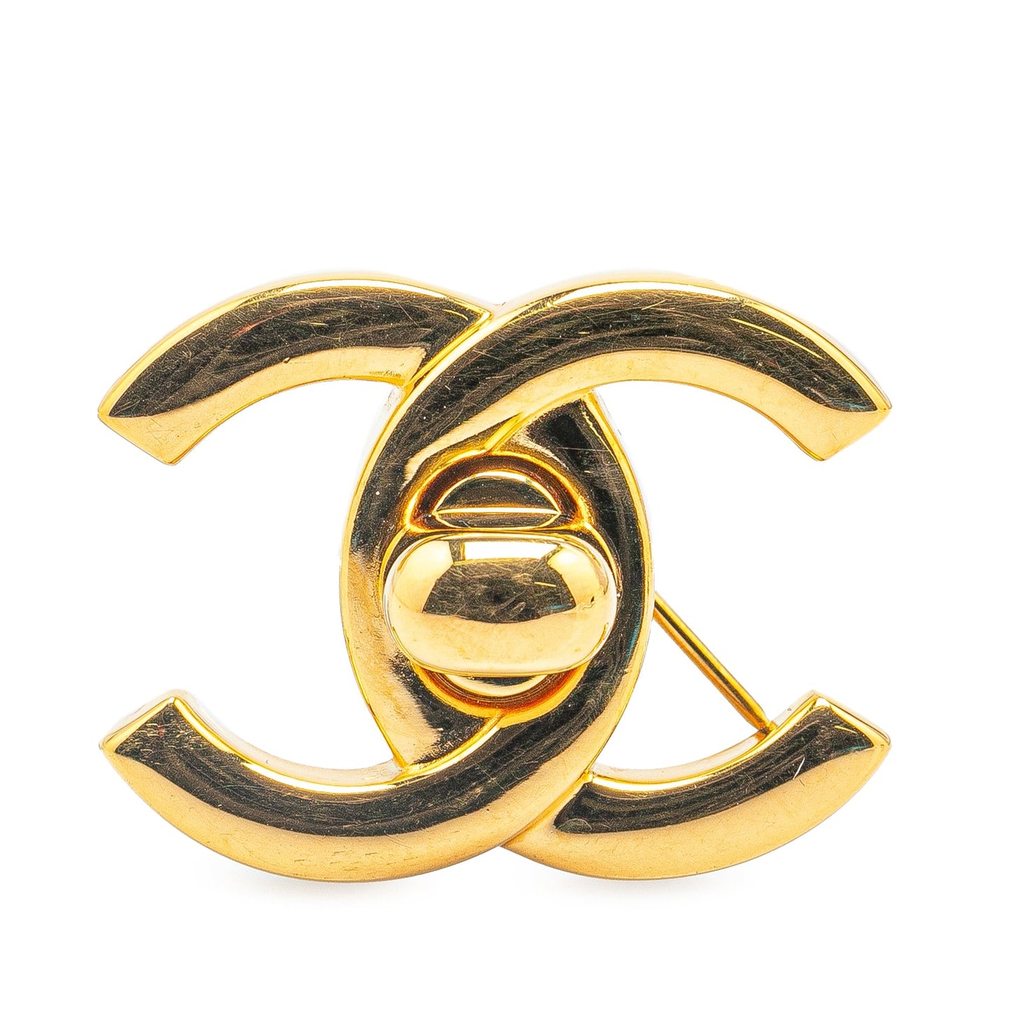 Gold Chanel Gold Plated CC Turn-Lock Brooch