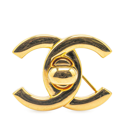Gold Chanel Gold Plated CC Turn-Lock Brooch