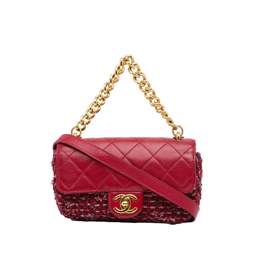 Chanel Classic Single Flap Red Tweed Lambskin Gold