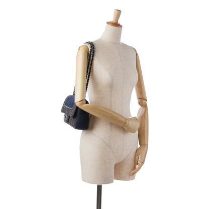 Blue Chanel Small Jersey Tweed Flap Shoulder Bag