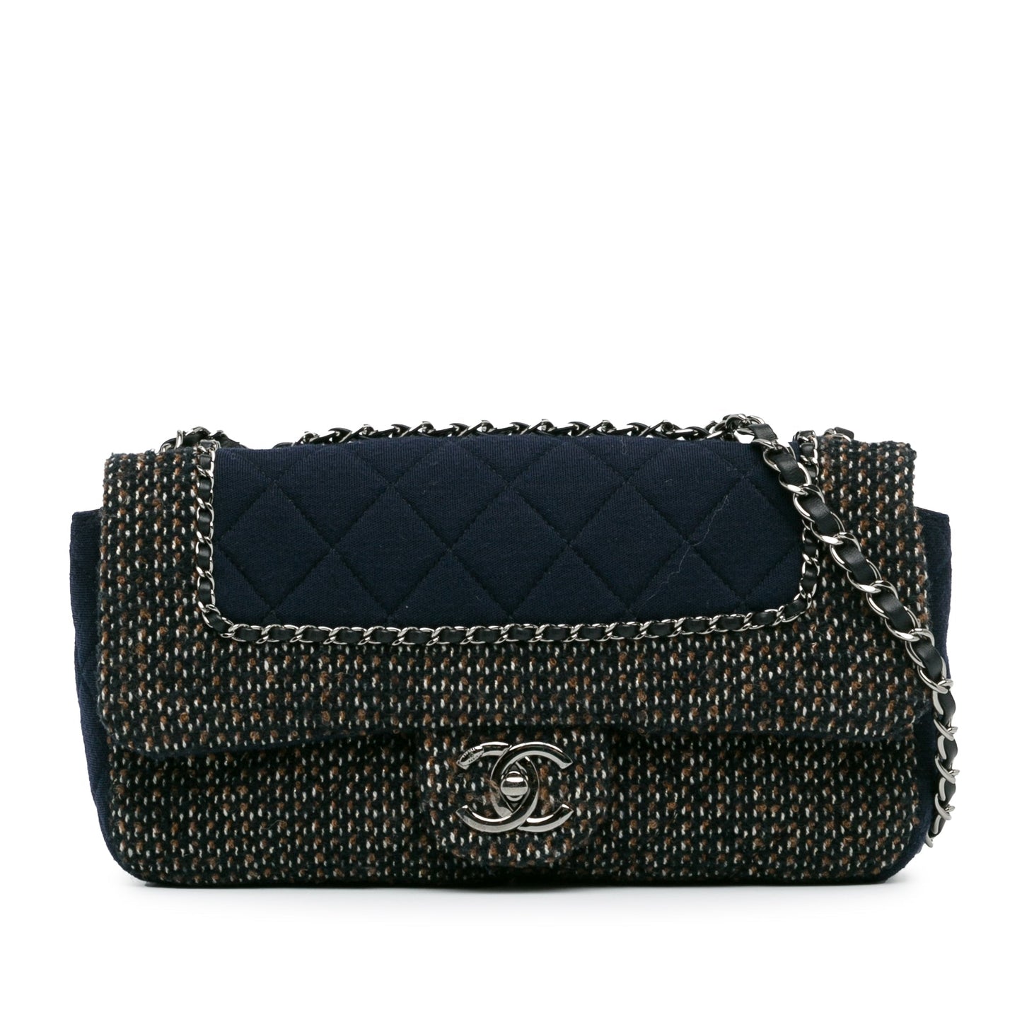 Blue Chanel Small Jersey Tweed Flap Shoulder Bag