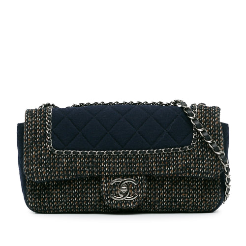 Blue Chanel Small Jersey Tweed Flap Shoulder Bag