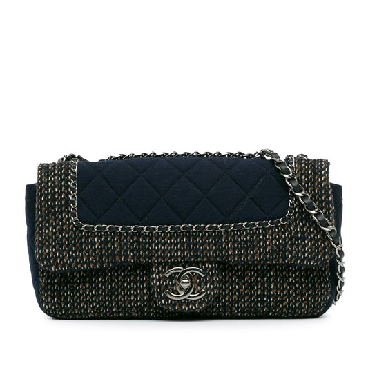 Blue Chanel Small Jersey Tweed Flap Shoulder Bag