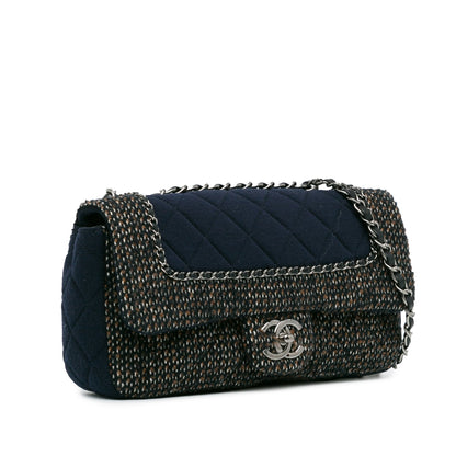 Blue Chanel Small Jersey Tweed Flap Shoulder Bag