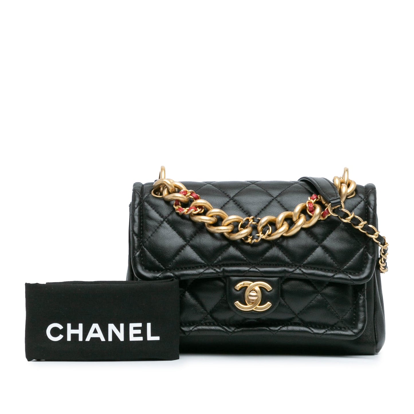 Black Chanel CC Quilted Lambskin Chain Link Flap Satchel