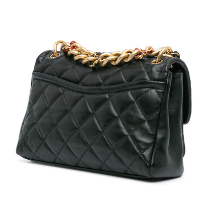 Black Chanel CC Quilted Lambskin Chain Link Flap Satchel