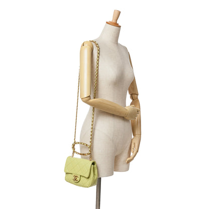 Green Chanel Mini Quilted Lambskin Oval Logo Chain Top Handle Flap Crossbody Bag
