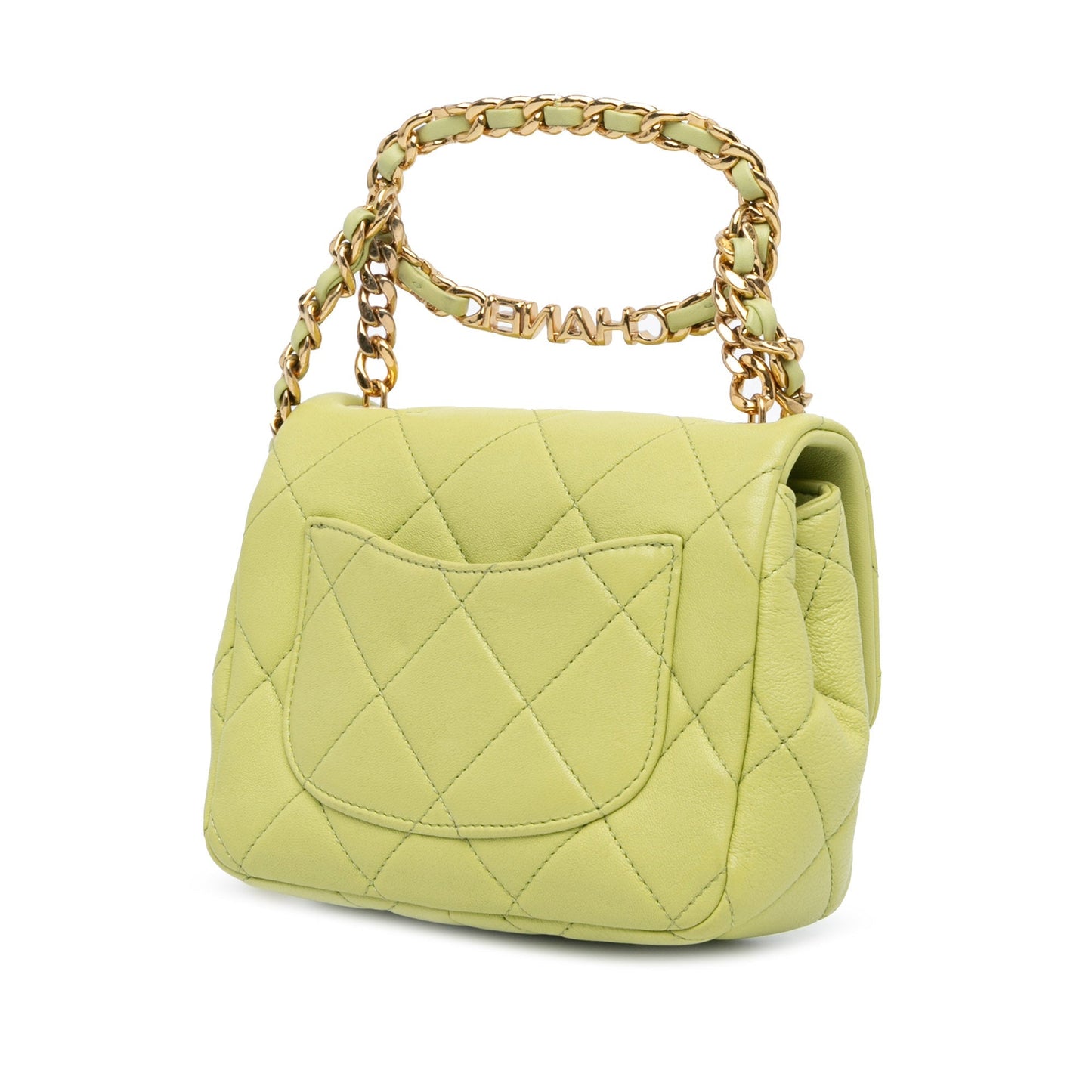 Green Chanel Mini Quilted Lambskin Oval Logo Chain Top Handle Flap Crossbody Bag