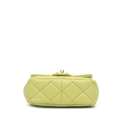 Green Chanel Mini Quilted Lambskin Oval Logo Chain Top Handle Flap Crossbody Bag