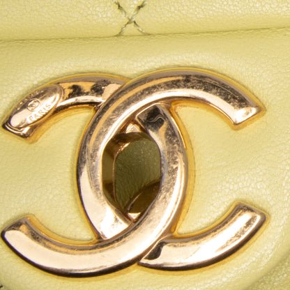 Green Chanel Mini Quilted Lambskin Oval Logo Chain Top Handle Flap Crossbody Bag