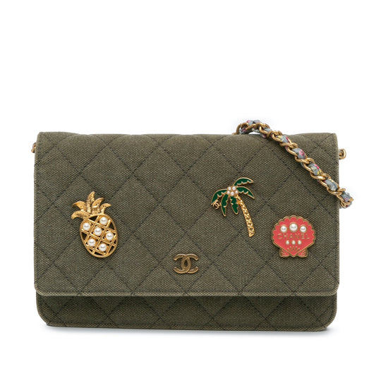Green Chanel Quilted Canvas Coco Cuba Charms Wallet On Chain Crossbody Bag