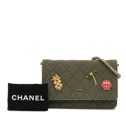 Green Chanel Quilted Canvas Coco Cuba Charms Wallet On Chain Crossbody Bag