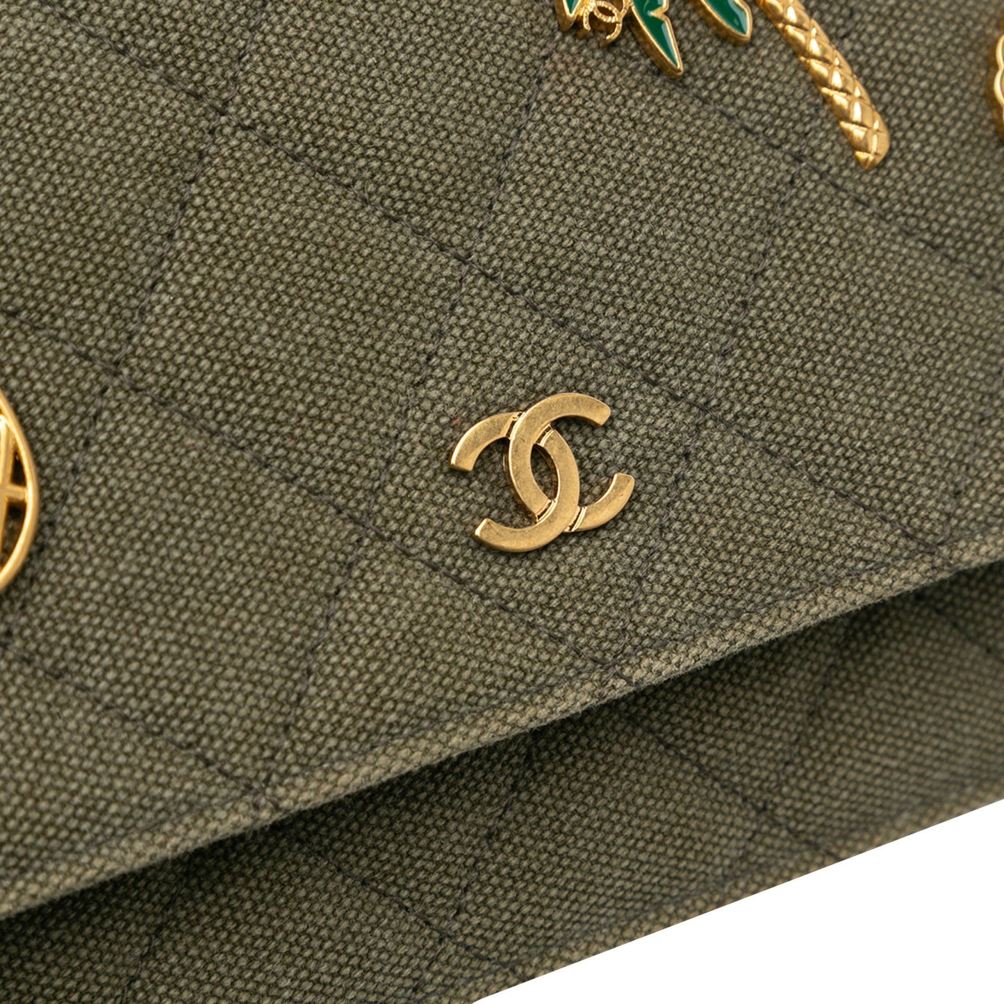 Green Chanel Quilted Canvas Coco Cuba Charms Wallet On Chain Crossbody Bag