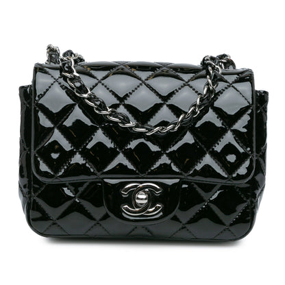 Black Chanel Mini Square Classic Patent Single Flap Crossbody Bag