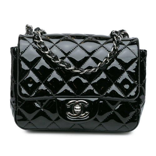 Black Chanel Mini Square Classic Patent Single Flap Crossbody Bag
