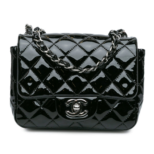 Black Chanel Mini Square Classic Patent Single Flap Crossbody Bag