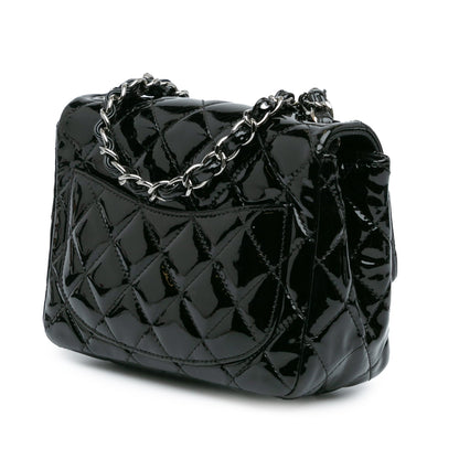 Black Chanel Mini Square Classic Patent Single Flap Crossbody Bag