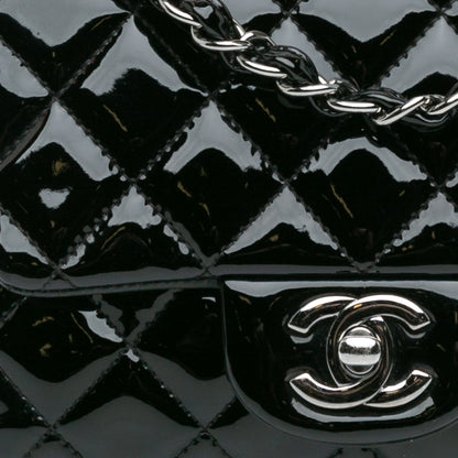 Black Chanel Mini Square Classic Patent Single Flap Crossbody Bag