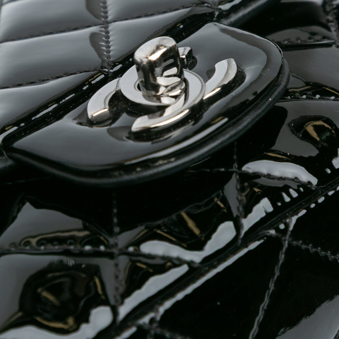 Black Chanel Mini Square Classic Patent Single Flap Crossbody Bag