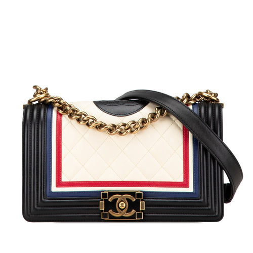 Black Chanel Medium Multicolor Lambskin Crest Boy Flap Crossbody Bag