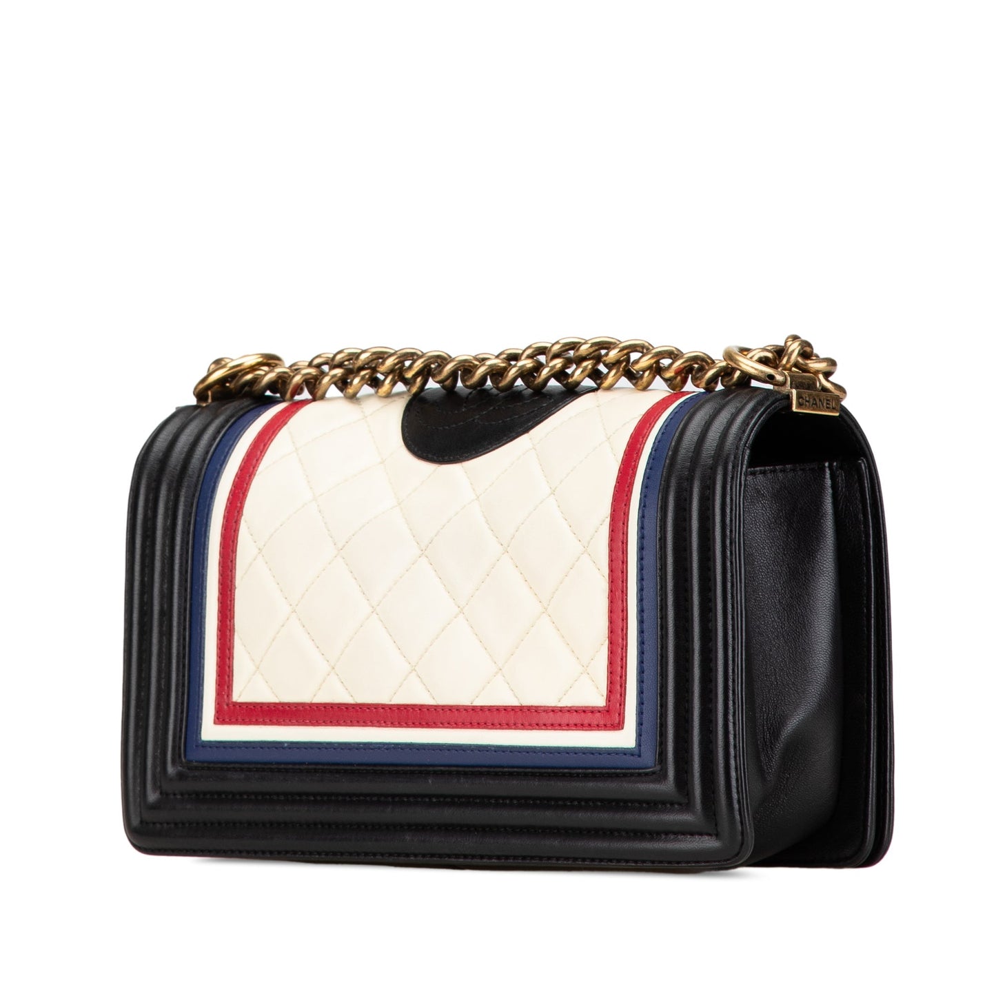 Black Chanel Medium Multicolor Lambskin Crest Boy Flap Crossbody Bag