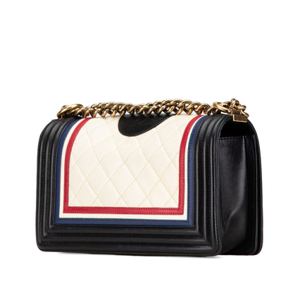 Black Chanel Medium Multicolor Lambskin Crest Boy Flap Crossbody Bag