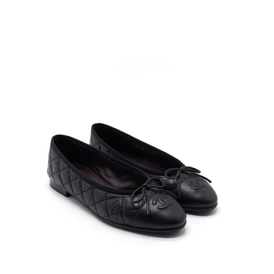 Chanel Black Quilted Suede CC Cap Toe Ballet Flats